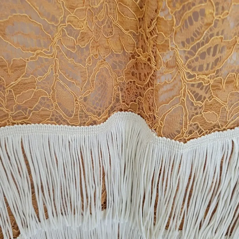 Flapper Dress Child Vintage Costume Gold and White Lace Fringe Youth Medium